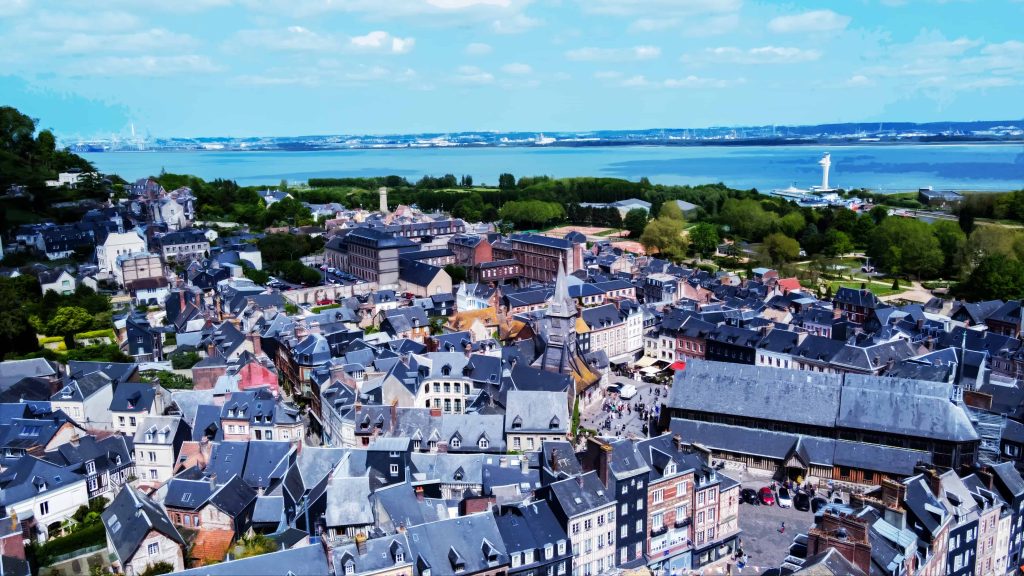 drone panorama of Honfleur -luxury hotel honfleur